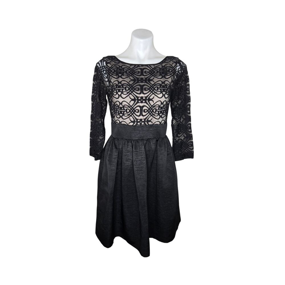 ELIZA J Lace-Top Boat-Neck Cocktail Dress Black Size 8